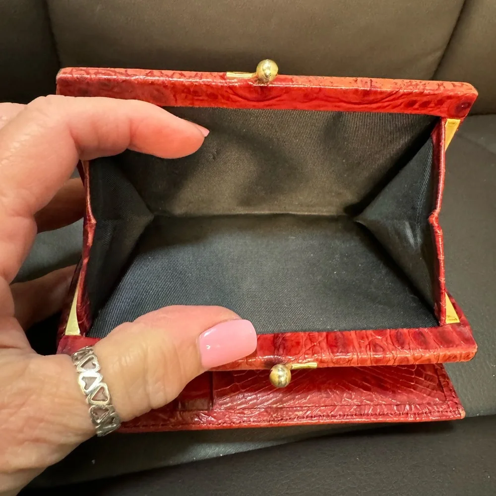 Brahmin Croc Embossed Red Leather Coin Snap Wallet